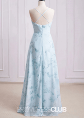 Sibyl | A Line Light Green Floral Print Chiffon Long Bridesmaid Dress - Price #price_variant_lowest# - Light Green Floral - PromDressClub